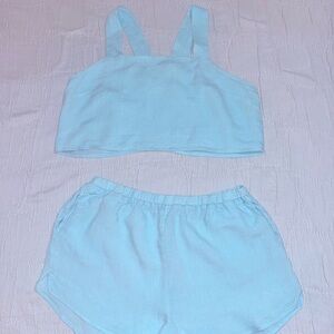 Vitamin A Light Blue Linen Shorts/Cropped Top Set-Women’s Size Large